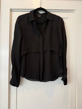 Theory “Rosita” Black Layered Button-Front Silk Blouse SZ S
